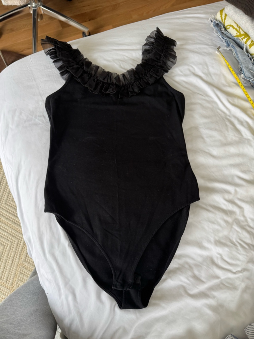 & Other Stories Black Ruffle-Trim One-Piece
